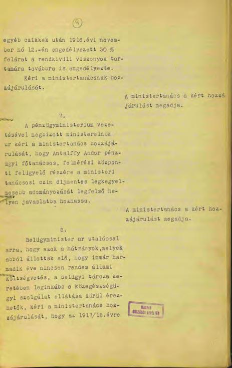 Schmidt Anikó: Egy kivételes karrier: Antalffy Andor pályafutása 47 Javaslat a miniszteri tanácsosi cím adományozására Antalffy Andor pénzügyi főtanácsos, felmérési központi felügyelő részére (MNL