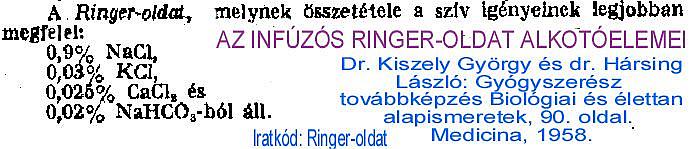 5/1. Desztillált vízben oldva minden literrel 9 gramm konyhasót, de csak 0,12 gramm káliumot juttatnak be a vérbe a Ringer oldattal, mert ez a legjobb valamennyi sejtnek, a szívnek is: