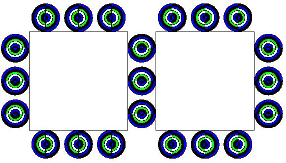 Köröm(100) def korom(r): kor2(r, "blue", "black") kor2(r/6*5, "black", "blue") kor2(r/3*2, "white", "green") kor2(r/2, "green", "white") kor2(r/3, "blue", "black") kor2(r/6, "black", "blue") def