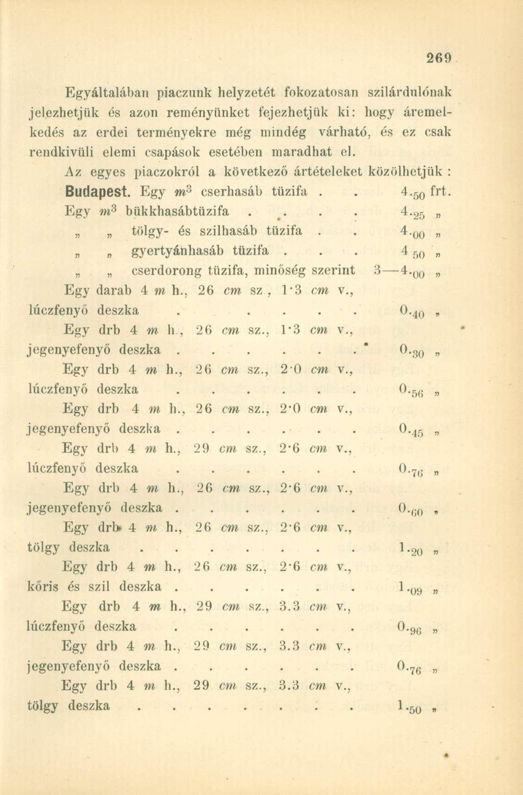 Egyáltalában piaczunk helyzetét fokozatosan szilárdulónak jelezhetjük és azon reményünket fejezhetjük ki: hogy áremelkedés az erdei terményekre még mindég várható és ez csak rendkívüli elemi csapások