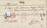 Between BUDA-DEBRECEN. With Ofen BS. NO.6. cancellation. (400Gp) 54+6kr. fee franked with 6*9kr+6kr stamps. Horizontal stripe of 4 and a pair. Nice piece with Visnyovszki G.'s certiﬁcate. 1858.03.24.