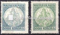 1026-1322 1062. tétel 1921/25. Koronás Madonna 1063. tétel 1921/25. Koronás Madonna tévnyomat. 5000 K zöld helyett kék színű.
