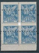 bélyeg. 4-es tömbben, vízjeles papíron fogazottan, megsemmisítő lyukasztással. / 1923. Petoﬁ Sandor I. 15 f.