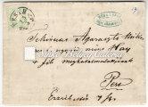 Sajnos a bélyegből a levél felnyitása következtében csak töredék maradt meg. Cégbélyegző (Rósa Lajos Cs. K. közjegyző) látható. / 1861.03.13.Local registered letter, in PESTH.