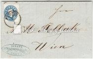 Franked with an early used 10 krajcár stamp from the 1861's edition.mbk: 600 Gp. 1861. Könyvnyomat dombornyomással, PESTH E2.11 lebélyegzéssel 101.