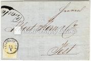 Between PESTH-NEU-SCHÖNFELD. Franked with 15kr + 10kr stamps. Kikiáltási ár: 18.000 Ft 1862.01.16. Nyomtatvány NYIREGYHÁZA-PESTH.