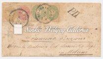 Franked with 5kr price tagged envelope. With red GRAZ cancellation on the back side. 1867.05.25. Távolsági levél, nyomtatványként feladva.