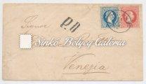 Bélyegek levélkivágáson. 10kr bélyeggel bérmentesítve + 3x3kr-os ﬁnom nyomású egybefüggő bélyeggel kiegészítve. / 1881. 02. 07. Stamps on a piece of paper.