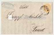 Provisional long-distance letter. Between ARAD-PESTH. Franked with a 5kr stamp with 9 1/2 perforation. Late utilization. Complete letter content.