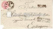 04. 01. Urgent registered letter. Between DEBRECZIN/B.H.-POPRÁD. Franked with 2x10+5 kr. stamps with 14 perforation. 1865. 05. 30. Távolsági levél.