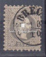 Typhography 25kr brownish-violet coloured stamp with PESTH/LIPOTVÁROS cancellation. 1867. Könyvnyomat 25kr.