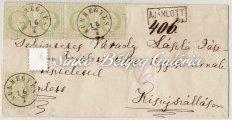 000 Ft 1867.08.02. Távolsági levél. ÉRSEKÚJVÁR (B 2.6)-BALASSA-GYARMATH között. 3+2 kr-os bélyegekkel bérmentesítve./ 1867. 08.02. Distance letter. Between ÉRSEKÚJVÁR (B 2.6)-BALASSA-GYARMATH. Franked with 3+2kr stamps.