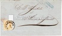 2kr stamp on the letter.there is arrival cancellation on the back side. Luxury piece. Kikiáltási ár: 24.000 Ft 1869. 07. 18. Ajánlott távolsági levél. OSZLÁNY-NYITRA között. A Z betű fordítva van.