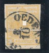 000 Ft 1850. Könyvnyomat 1kr. PESTH lebélyegzéssel. I. típusú kézipapíron. Narancs színű. / 1850. Typography 1kr. stamp.