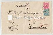 Ajánlott levél. KÁROLYVÁROS - ZÁGRÁB között. 2f díjjegyes postai levelezőlapon 1881. 10kr-os bélyegkiegészítéssel bérmentesítve. / 1886. 02. 15.