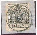 Könyvnyomat 2 krajcáros levélkivágáson EEPERJES (SK) lebélyegzéssel. Fekete I. típusú géppapíron, a kettes felett futó vonal megszakadt / 1850.