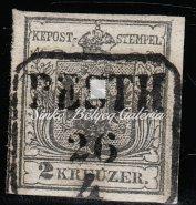 Kikiáltási ár: 20.000 Ft 1850. Könyvnyomat 2 krajcáros TISZA-FÜRED lebélyegzéssel, I. típus, szürkés-fekete színű, egy levélről leáztatott bélyegek.