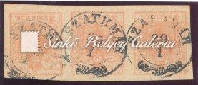 b típus, szép élénk vörös-barnás szín. / 1850. Typography 6 krajcár, cut out of a letter, with BATH(SK) cancellation. On type I.