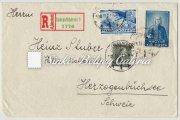 Franked with 1933. Airplane 16f.+20f+48f, and with Portraits 2f+4f. stamps. 1938. 12.19. Ajánlott távolsági levél SZÉKESFEHÉRVÁR-HERZOGENBÜCHSEE 1938.