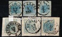 Typography 9 krajcár stamps with Transylvanian cancellations. 1850.