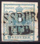 tétel 1850. Könyvnyomat 6kr. levélkivágáson. SZIGETHVÁR lebélyegzéssel. I. típusú géppapíron. (300Gp.) / 1850.