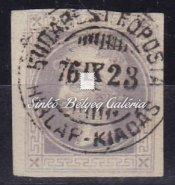 Newspaper stamp on wrapper. Greyish purple colored printing with KECSKEMÉT cancellation. Flawless condition. 1863.