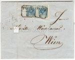 zone long-distance letter. Between THURÁN-POZSONY I. type of hand-made paper. Franked with 3x2kr+3kr stamps on the front page and there are 3x2kr stamps on the back.
