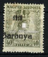 Serbian occupation 40 ﬁllér, Zita stamp with black overprint. Original, inspected by Bodor M., signature on the back. 1919.