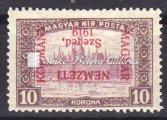 Catalogue value: 28 000 HUF 1919. Szeged francia megszállás. 20f-es Károly bélyeg. Jelentősen elcsúszott felülnyomással! Bodor M. garanciával! / 1919.