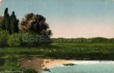 Italian art postcar d, lady with dogs s: Bom 23195.