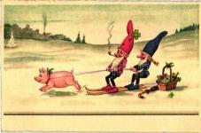 New Year, dwarf, pig, clover, litho (fl) T2