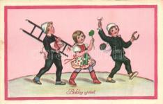 Pentecost, rose, horseshoe, litho T2/3 23596. New Year, childre n, pig T2 23597.