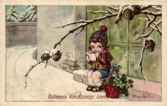 Italian art postc ard, children, bicycle, Am 22890.
