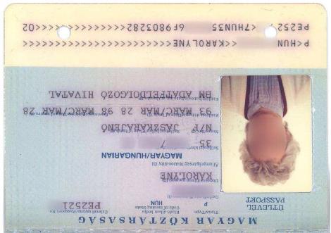1. sz. kép: Az 1992 M magyar magánútlevél.