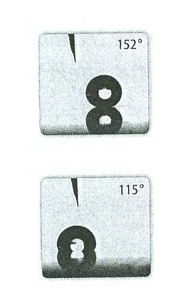 nagyobb (30 C/180 C/20cm 3 /s) paraméterekkel végezték a fröccsöntést. Az eltérő paraméterek ellenére valamennyi próbatest 4. ábra szerinti 5. típusú felületén 148 151 közötti kontaktszöget mértek.