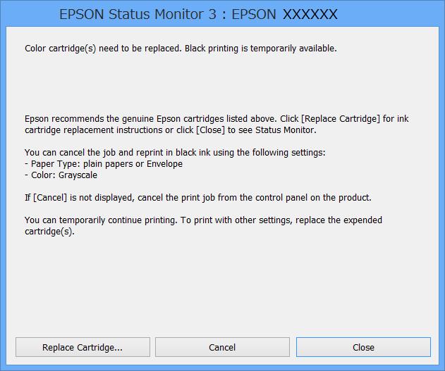 Tintapatronok és más fogyóeszközök cseréje Ha az EPSON Status Monitor 3 funkció nincs engedélyezve, a nyomtatómeghajtóban kattintson a Kiegészítő beállítások lehetőségre, a