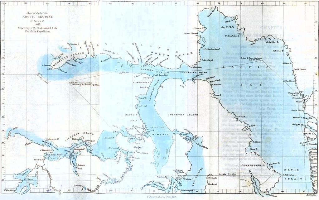 Az utasításokhoz mellékelték azt a térképet is, amely az észak-kanadai szigettenger 1845-ben ismert területeit ábrázolta (egyesítve mindazokat az ismereteket, amelyeket a megelőző expedíciók