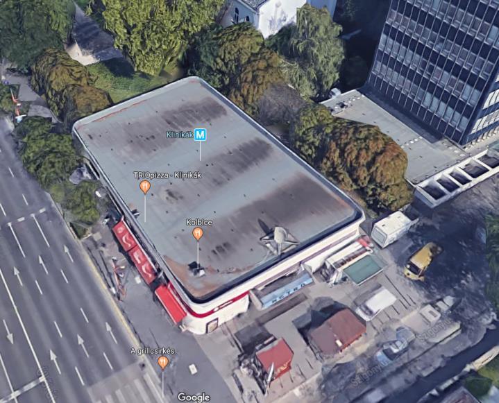 ) A Klinikák metrómegálló épületének övezete A JÓKSZT vonatkozó részlete Légi fotó a metró állomásról Az Üllői út Szigony utca sarkán lévő épület úszótelkes módon szerepel az ingatlannyilvántartásban
