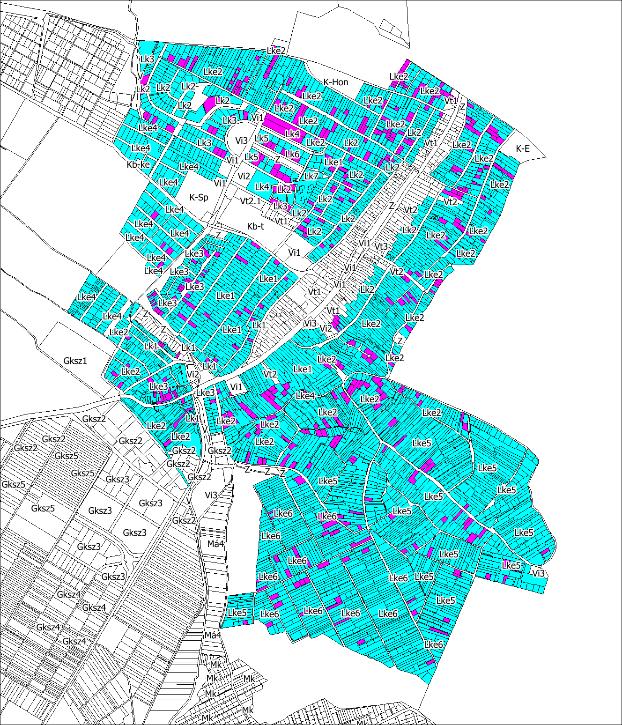 Lk6, Lk7, Lke2, Lke2, Lke3, Lke4, Lke5, Lke6, Lke7 építési övezetbe tartozó) közül 421 db (9,5%) nem éri el a 10 m-es hátsókerti méretet, 225 db (5%) telek a 6 m-es állapotot sem, sőt 95 db (2%)