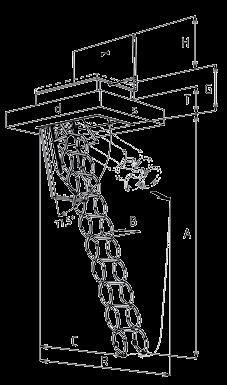 végétől mért maximális távolsága a lehúzás fázisában B - lépcsőfok szélessége H - felnyitott fedél magassága G - összecsukott rendszer magassága 515/615 mm T - fődémszerkezet vastagsága A táblázatban