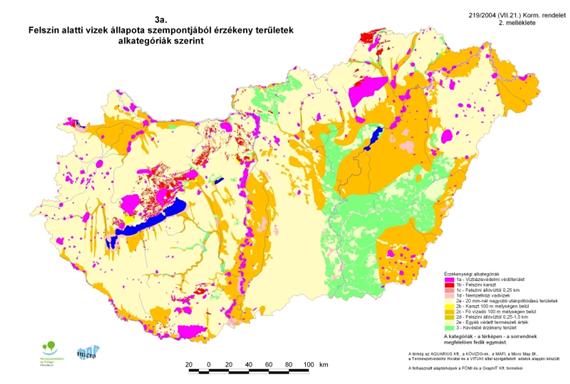 23. ábra: A felszín alatti vizek állapota szerint érzékeny területek [75] 3.2. Az ivóvíz minősítést célzó jogszabályok Miután az egyes vízbázisok osztályozása megtörtént, és azokat ivóvízi