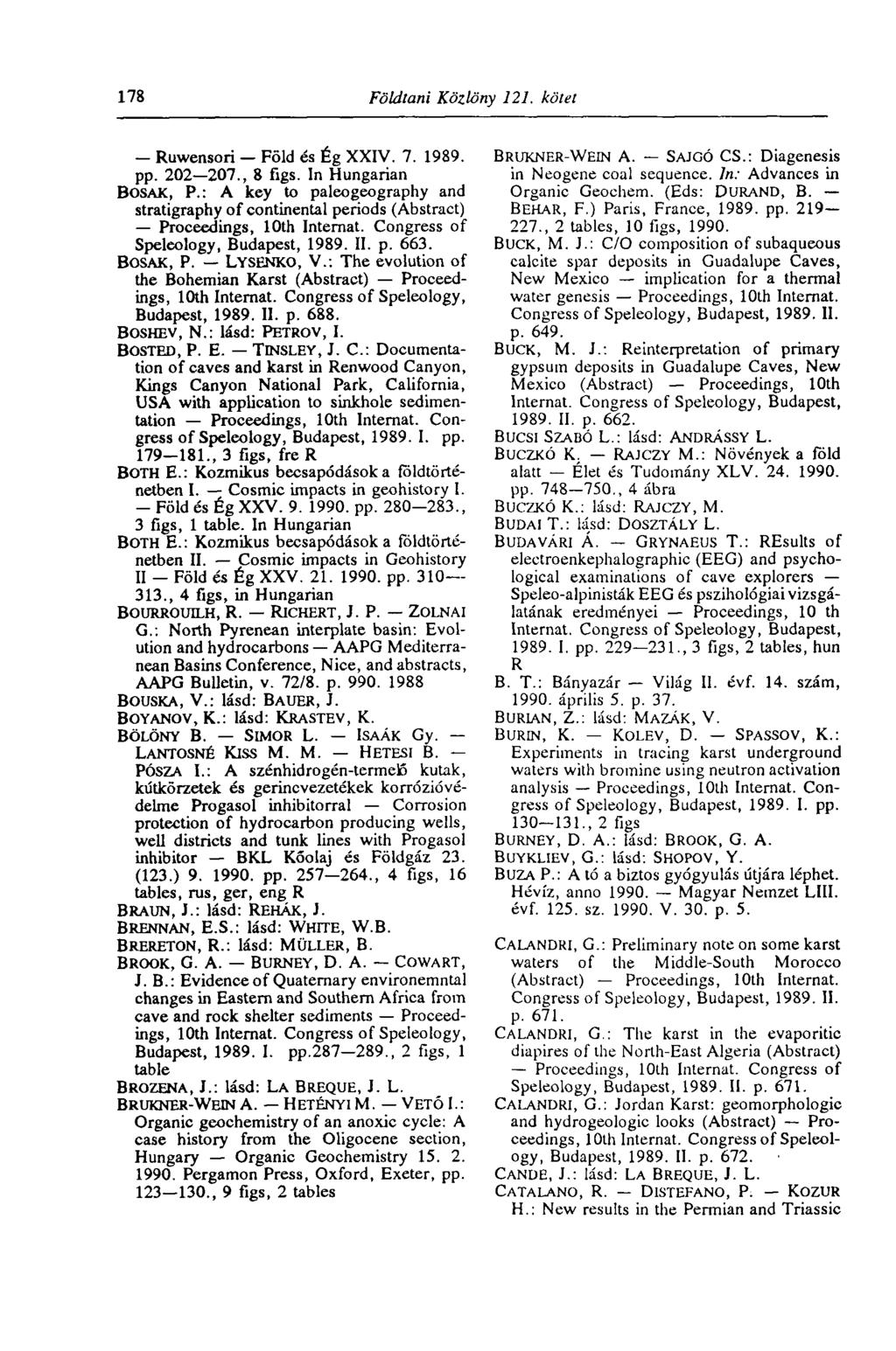 178 Földtani Közlöny 121. kötet Ruwensori Föld és Ég XXIV. 7. 1989. pp. 202 207., 8 figs. In Hungarian BOSAK, P.