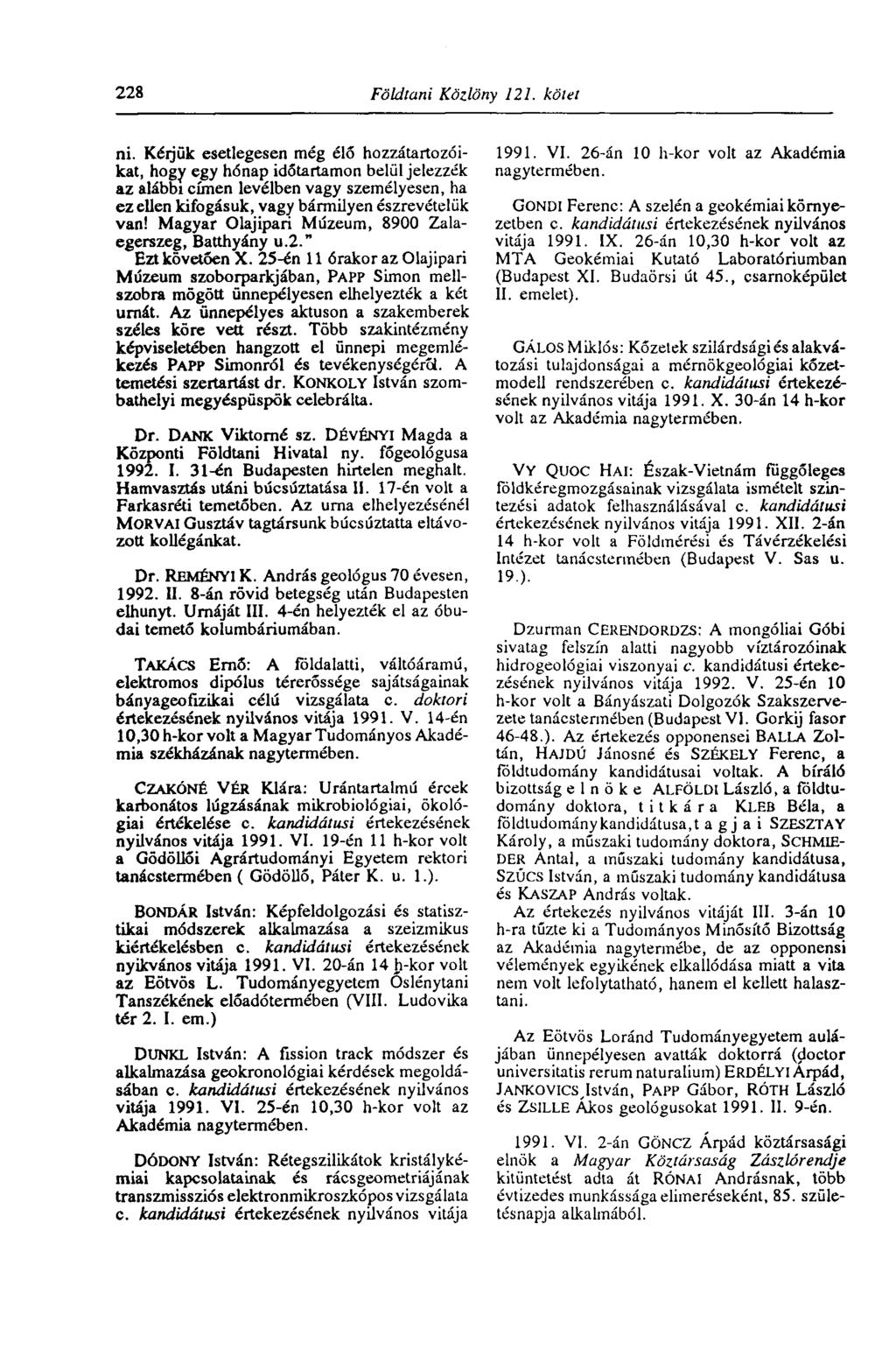 228 Földtani Közlöny 121. kötet ni.