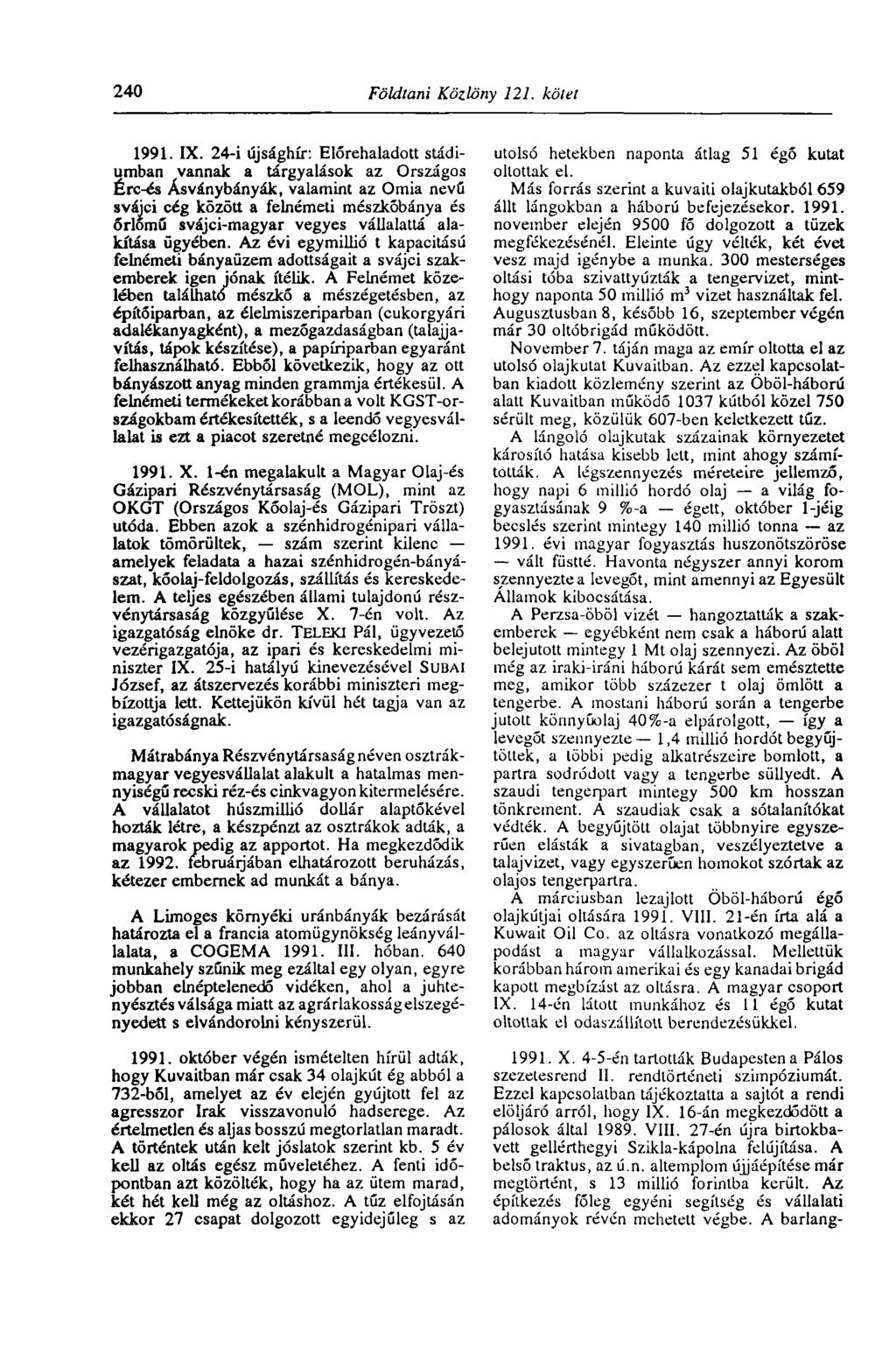 240 Fakítani Közlöny 121. kötet 1991. IX.