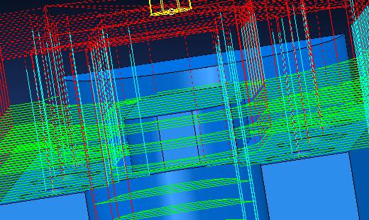 3. 3D-s Nagyolópályák készítése PowerMill - Terület: amennyiben talál síkfelületet, akkor a normál fogásvételi szintek mellett, (a teljes metszeti sík helyett) csak a síkterület feletti részt fogja