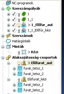 Az alaksajátosság csoportban létrehozott furatcsoport megnevezése.