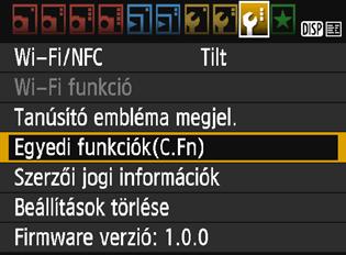 3 Egyedi funkciók beállításan 1 Válassza az [Egyedi funkciók(c.fn)] lehetőséget. A [53] lapon válassza az [Egyedi funkciók(c.