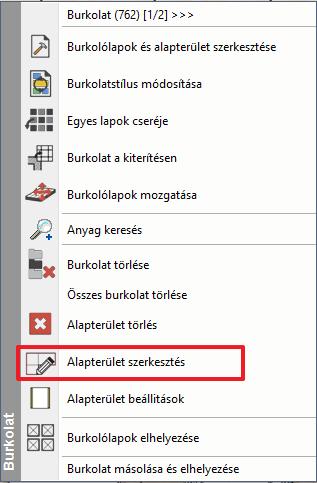 Kattintsunk jobb egér gombbal a mozaikkal burkolt falra és válasszuk az Alapterület szerkesztés parancsot.