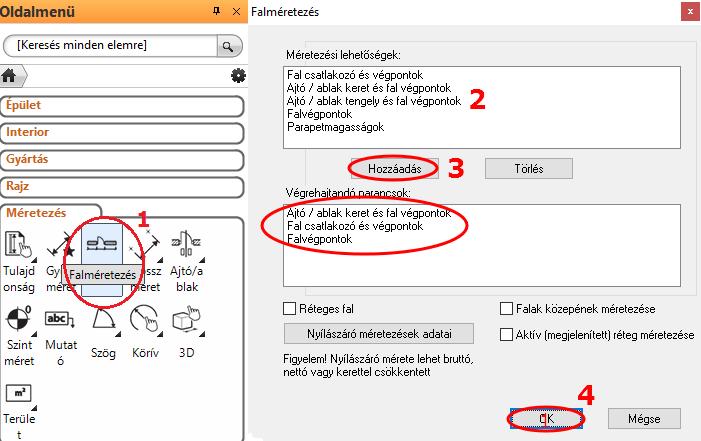 A kívánt méretezéseket adja hozzá a listához a képen szemléltetett módon (2,3). Majd fogadja el az OK gomb megnyomásával (4).