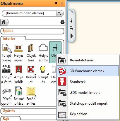 90 Alternatív megoldásként a parancs megtalálható a Fájl menü / Import / 3D Warehouse elemek menüpont alatt is. Rövid időn belül megjelenik az ARCHLine.